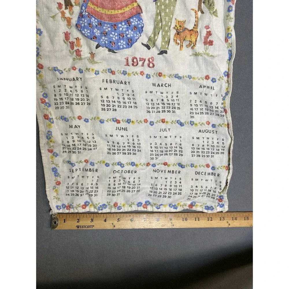 Vintage 1978 Calendar Dish Towel Boy & Girl Birth Year
